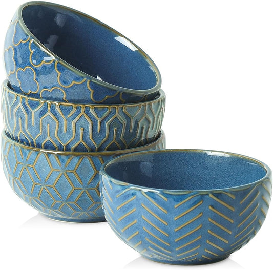 Sureasy Mini Ceramic Dipping Bowls – 4 oz, 3.5 Inch Small Bowls for Sauces & Side Dishes, Microwave & Dishwasher Safe, Set of 4, Blue