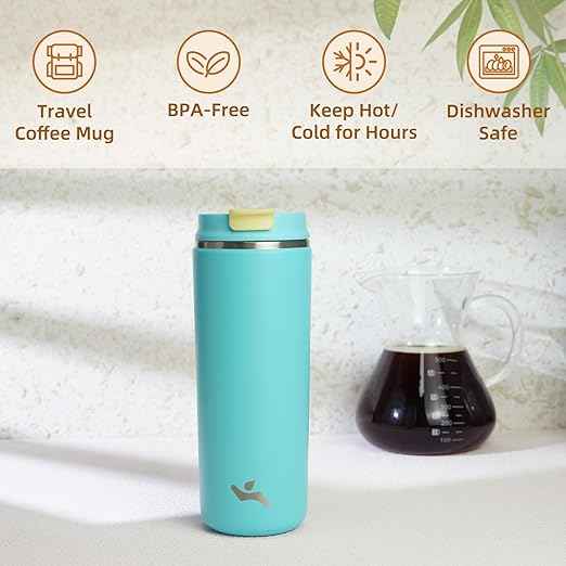Konokyo Tumbler with Lid, 16 oz Travel Coffee Mug Double Wall Vacuum Stainless Steel Thermal Metal Cup Insulated Water Bottle,Ice Blue