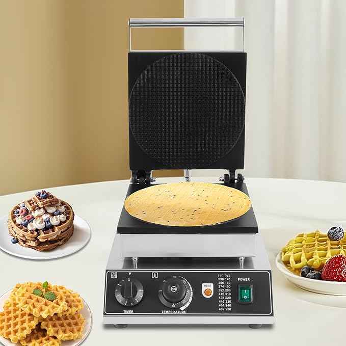 Electric Ice Cream Cone Maker, 1750W Waffle Cone Machine with Temperature and Time Control, Stainless Steel Non-Stick Egg Roll Maker for bakeries Snack Shops Restaurants Schools Food Factories Etc
