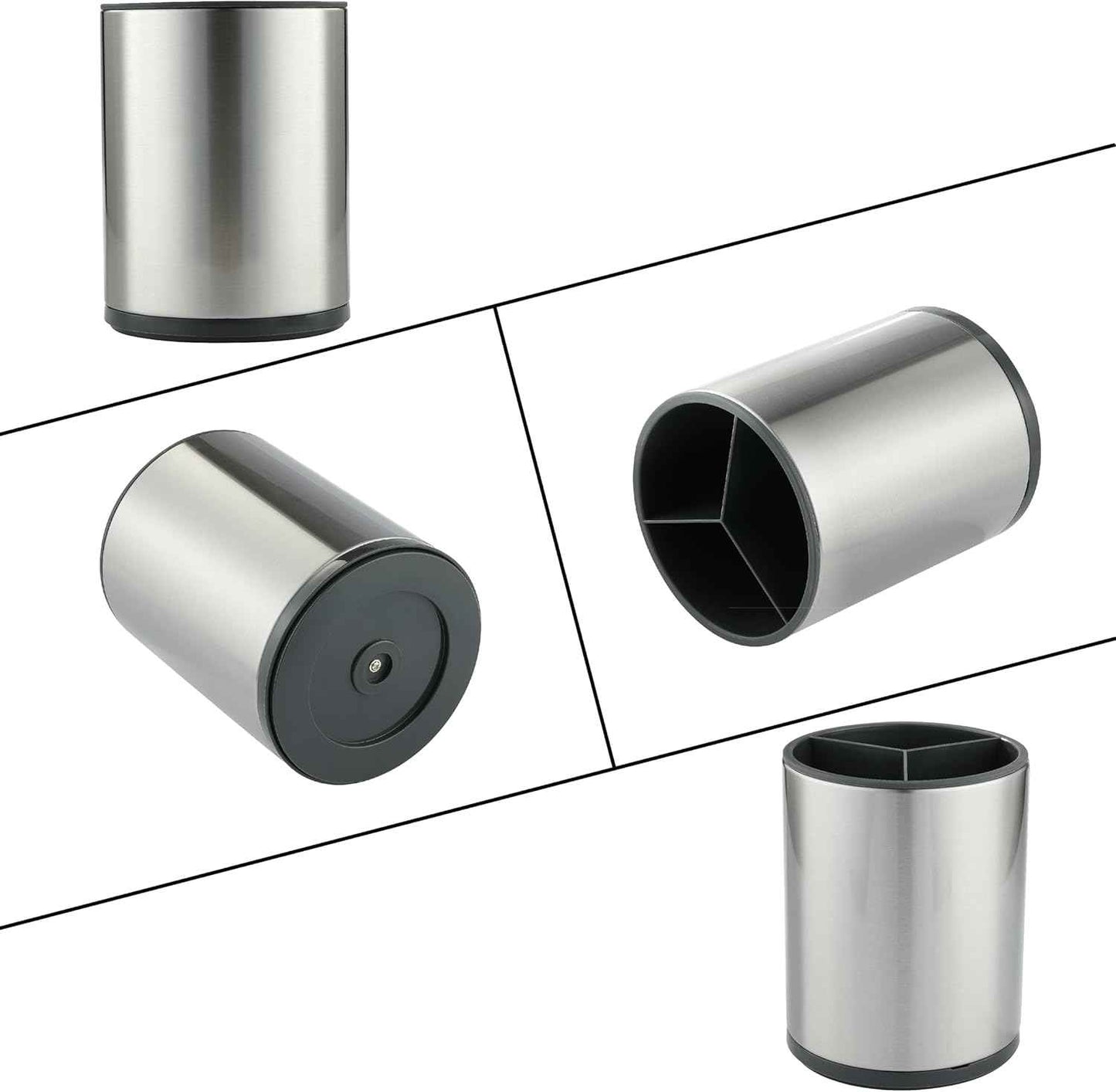 kitchen Utensil Holder Counter, DV Stainless Steel Rotating Cooking Spatula Utensils Holder Caddy (3 Compartment, 360°Rotating)