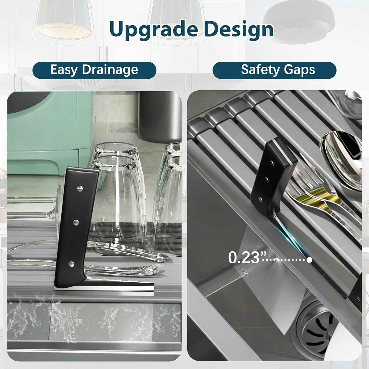 KABUM 17.72x11.81 Heavy-Duty Aluminum Alloy Roll Up Dish Drying Rack, Food-Safe Coating with Anti-Skid Silicone, Extra Wide & Thickened Sink Drying Rack for Kitchen Counter, Space-Saving Organizer