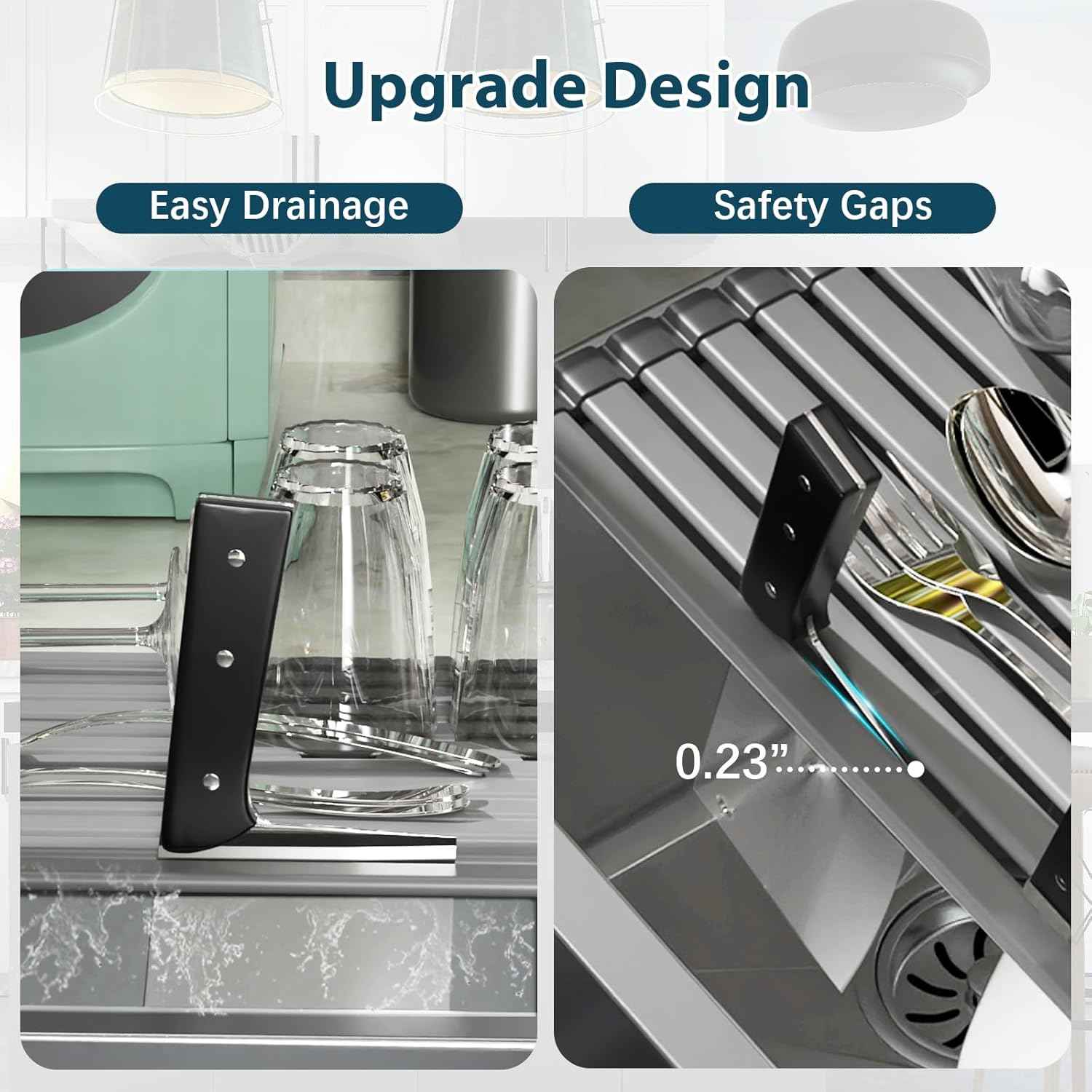 KABUM 17.72x11.81 Heavy-Duty Aluminum Alloy Roll Up Dish Drying Rack, Food-Safe Coating with Anti-Skid Silicone, Extra Wide & Thickened Sink Drying Rack for Kitchen Counter, Space-Saving Organizer