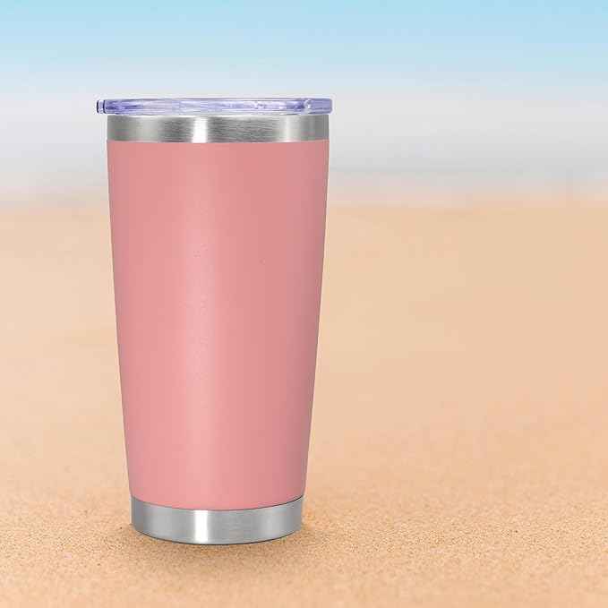 20 oz Tumbler Coffee Travel Tumblers Bulk with Lid Stainless Steel Double Wall Vacuum Insulated Mug Powder Coated Cups fit Car Cupholder for Hot and Cold - Pink, 4Pack