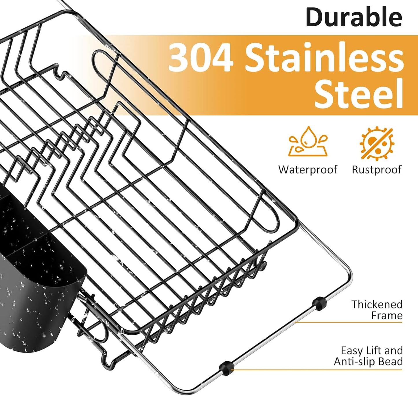 Expandable in Sink Dish Drying Rack,Small Dish Rack Over Sink with Utensil Holder,Stainless Steel Dish Drainers for Kitchen Counter,Sink Drying Rack for Small Space,14.57“-20.87”L x 10.24“W x 2.76”D