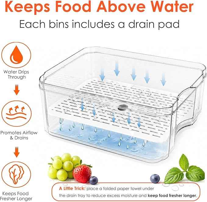 SMRCAD Fridge Organizers and Storage, 8 Pack Clear Freezer Organizer Bins with Lids for Kitchen, Pantry, Refrigerator, Food, Fruit, Vegetable Storage (8 Bins (Include Pull-out Drawer))