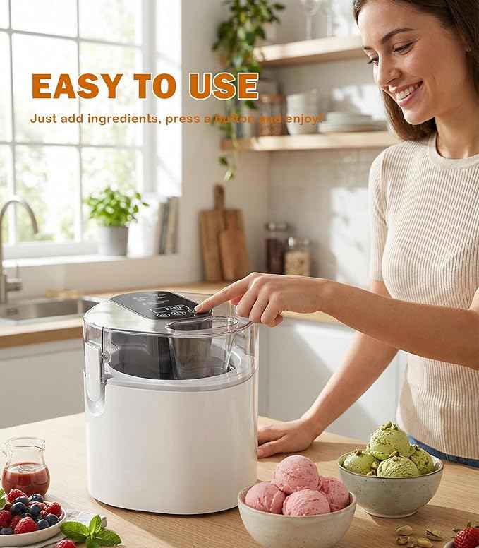 Ice Cream Maker Machine, 1.52 Quarts Ice Cream, Sorbet and Frozen Yogurt Machine, 1.52-Qt Insulated Freezer Bowl, LCD Screen and Timer, Quick Results, Easy to Operate and Clean