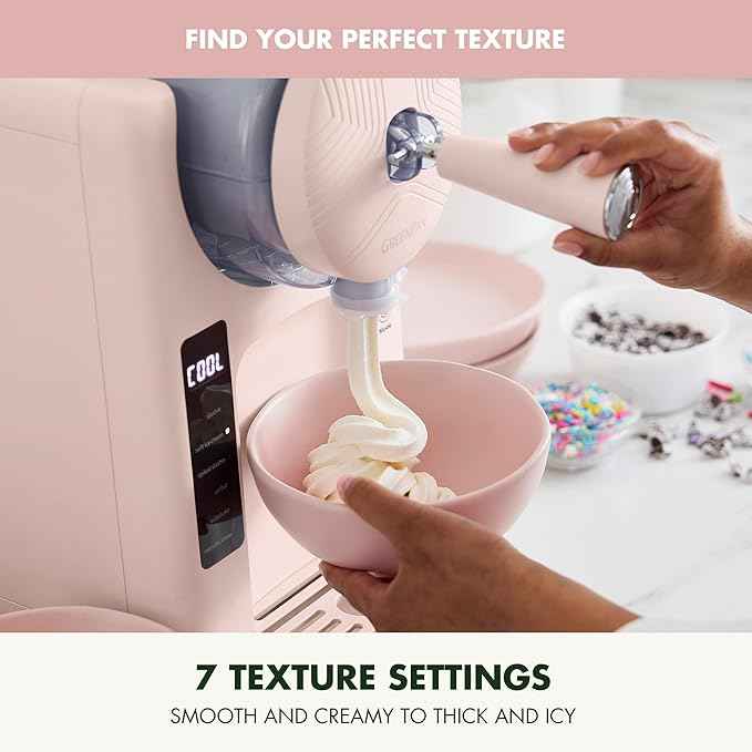 GreenPan Frost Ice Cream Maker & Slushie Machine, Soft Serve, Sorbet, Margaritas, Milkshakes, Frozen Yogurt, No Pre-Freezing, Ready in 15 Mins, 6 Modes, 7 Textures, Self-Cleaning, Family Size, Pink