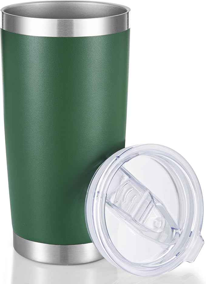 20 oz Tumbler Stainless Steel Tumblers with Lid Double Wall Vacuum Insulated Coffee Mug 20oz Powder Coated Cup for Hot and Cold Drinks, Dark Green, 1 pack