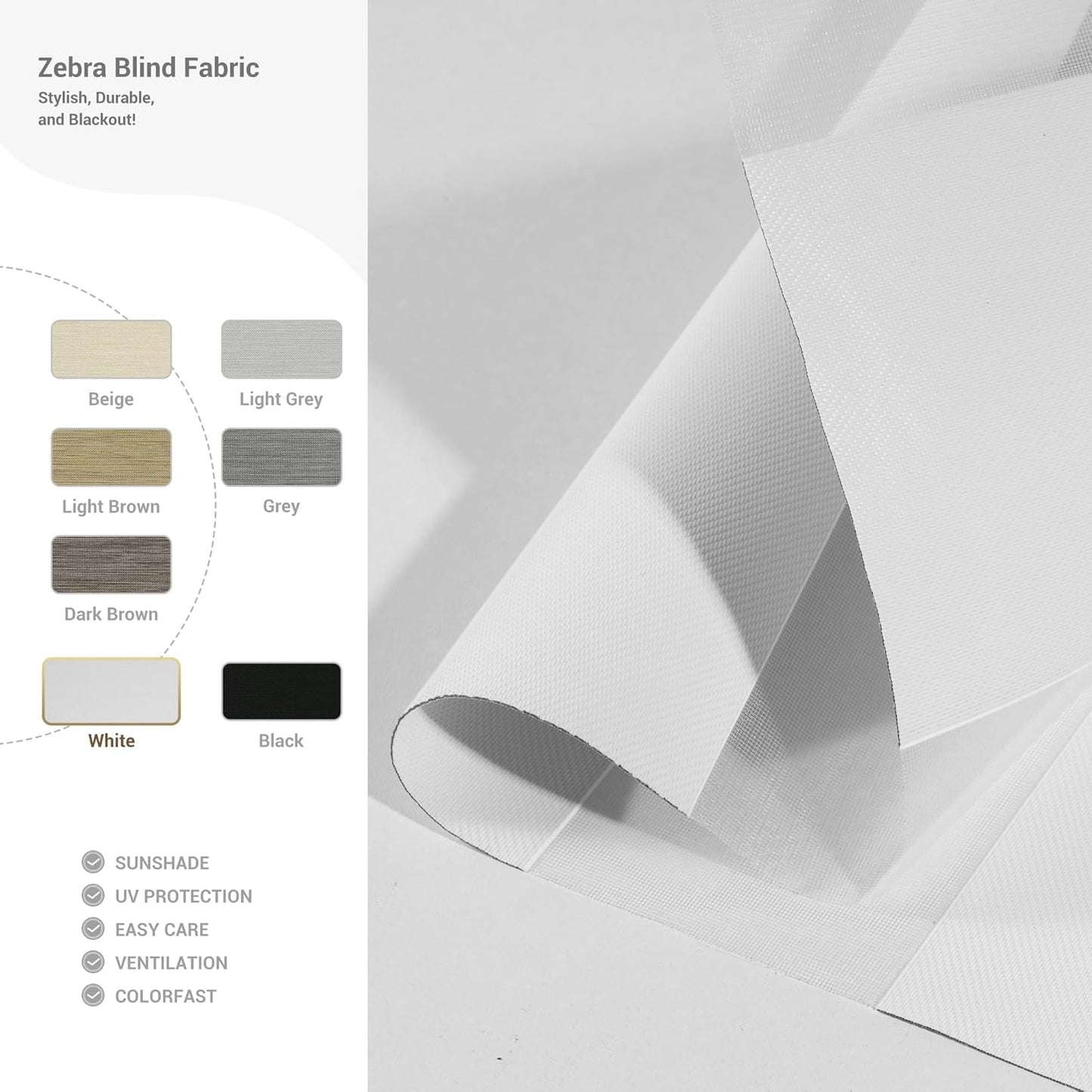 Cordless Zebra Blinds for Windows, Blackout Interior Blinds,Easy to Install,UV Protection,for Offices and Home,Custom Roller Shades, Solid White, 86" W x 48" H