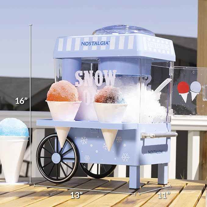 Nostalgia Snow Cone Machine – Retro Table-Top 8 Oz Snow Cone Maker Makes 20 ICY Treats– Countertop Slushie Machine Includes 2 Reusable Plastic Cups & Ice Scoop-Vintage Blue