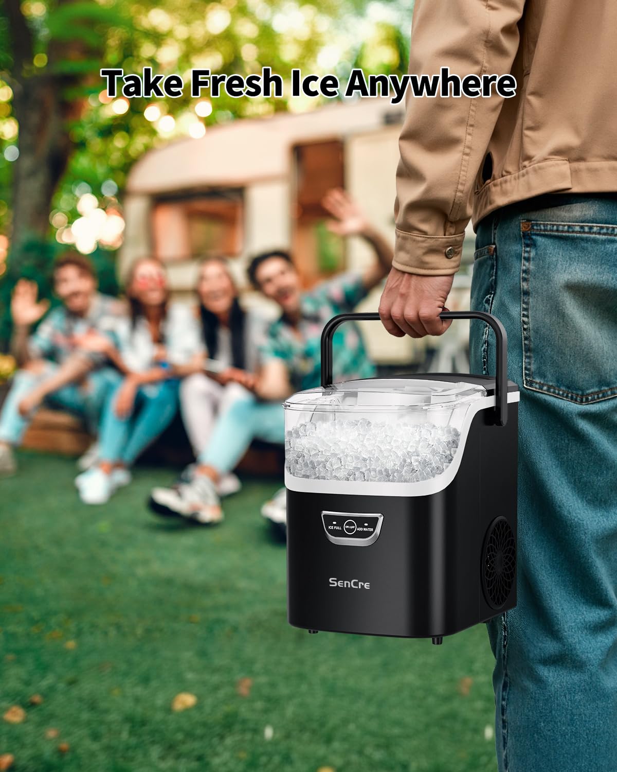Nugget Ice Maker with Handle, 40lbs/Day Countertop Ice Maker Ready in 5 Mins, Soft Sonic Ice, Auto-Cleaning Ice Makers Portable Ice Machine for Home Kitchen Office Party & Large Families