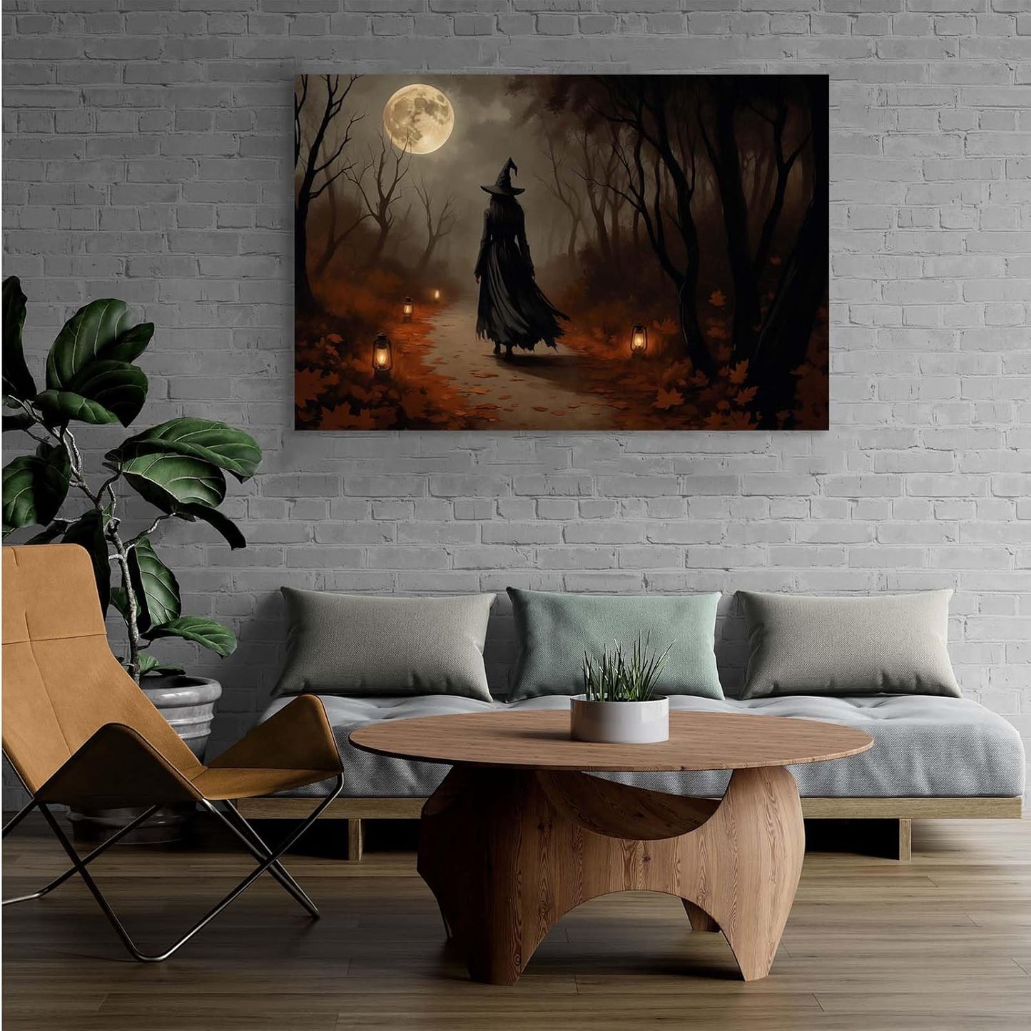 JFHCQJPK Moonlight witch poster dim lantern Halloween decoration Gothic style dark retro college style canvas wall art suitable for living room bedroom20x30in Frameless