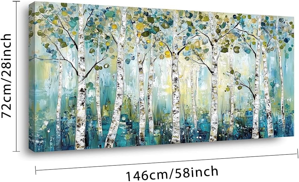 LASMOND Abstract Teal Grove Canvas Paintings Prints Modern Tree Wood Artwork Decor Wall Art for Living Room Bedroom Offices (58x28 Inches)