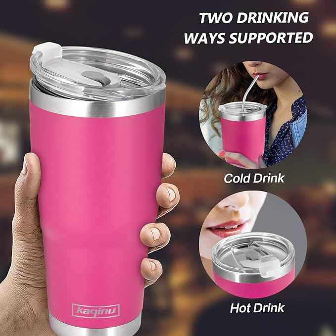 30oz Tumbler, 2 Packs Stainless Steel Double Wall Vacuum Insulated Tumbler Travel Mug With 8Pcs Reusable Straw, 2Pcs Slider Lid, Cleaning Brush, 2Pcs Handles (Black + Purple)