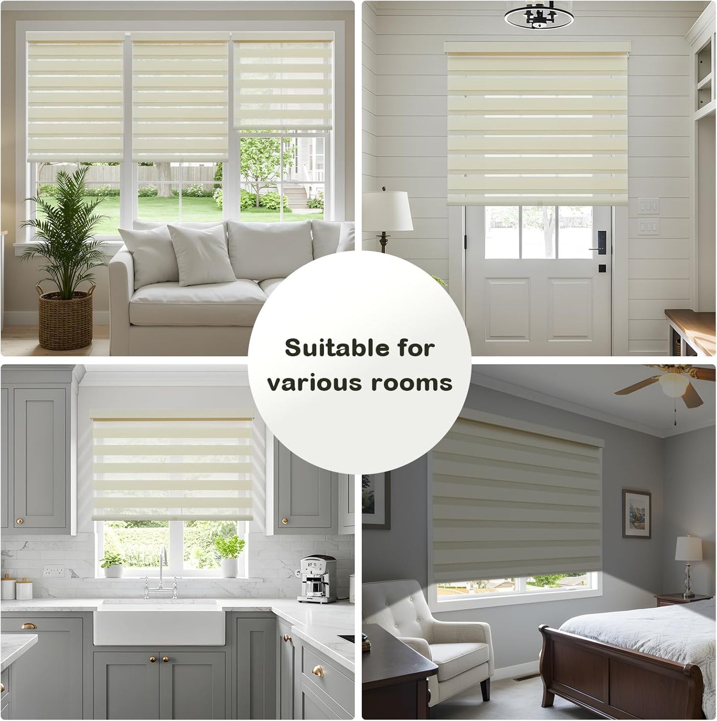 Cordless Zebra Blinds for Windows,Free-Stop Roller Zebra Shades,Light Filtering Blinds for Indoor windows with Upgraded Cassette,Pull Down Privacy Window Shades for Home (33" W x 72" H, Ivory)