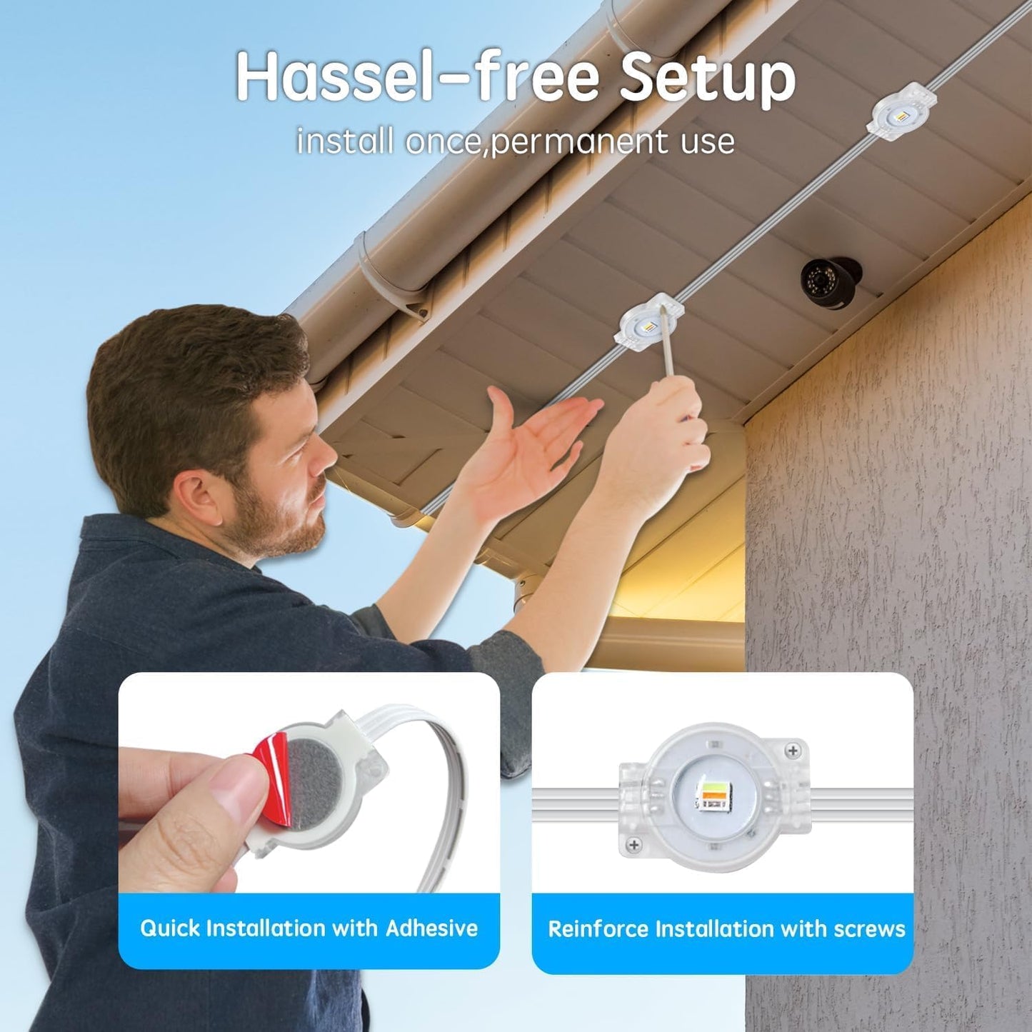 300FT Permanent Outdoor RGB Lights,IP67 Waterproof Smart LED Eaves Lights with App/Remote Control,for Christmas and All Holiday Decor,Daily and Accent Lighting,House Roof and Garden Lighting