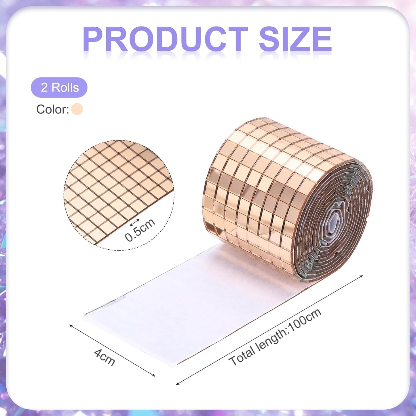 MECCANIXITY Self Adhesive Glass Mirror Mosaic Tiles 3200 Pcs 5 x 5 mm Disco Tiles for Craft Decoration Glass Mirror Disco Ball Rose Gold 2 Pcs