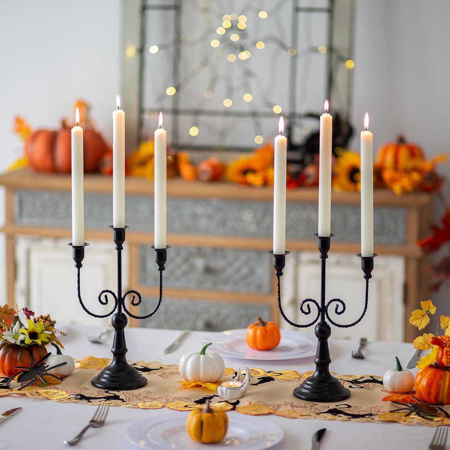 Sziqiqi Halloween Candle Holder Candelabra - Black Candle Stick Holders Pack of 2 Decorative Candleholders for Christmas Decoration