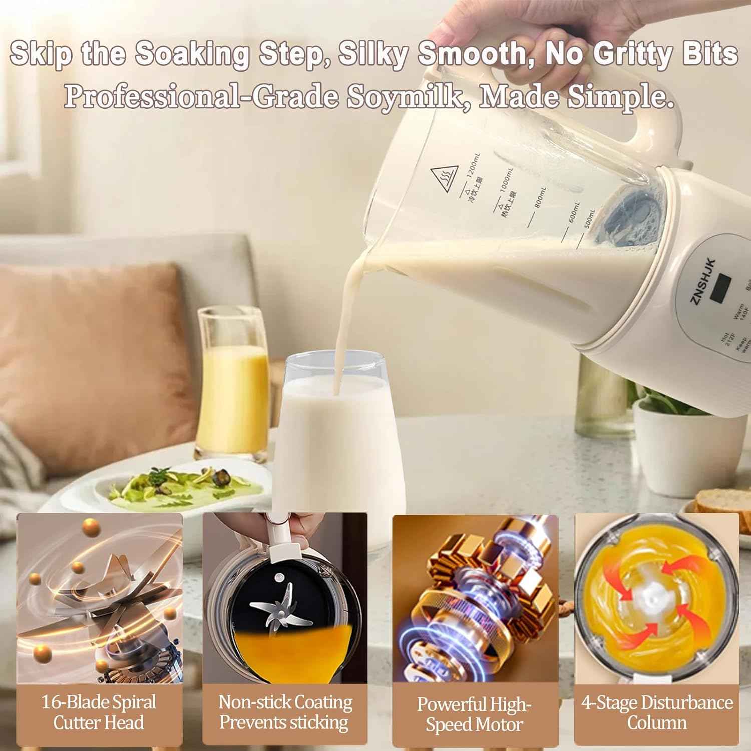 8-in-1 Nut Milk Maker, 40oz Automatic Soy, Almond & Oat Milk Machine for Homemade Plant-Based Drinks, with delay start, keep warm, boil water & self-cleaning functions
