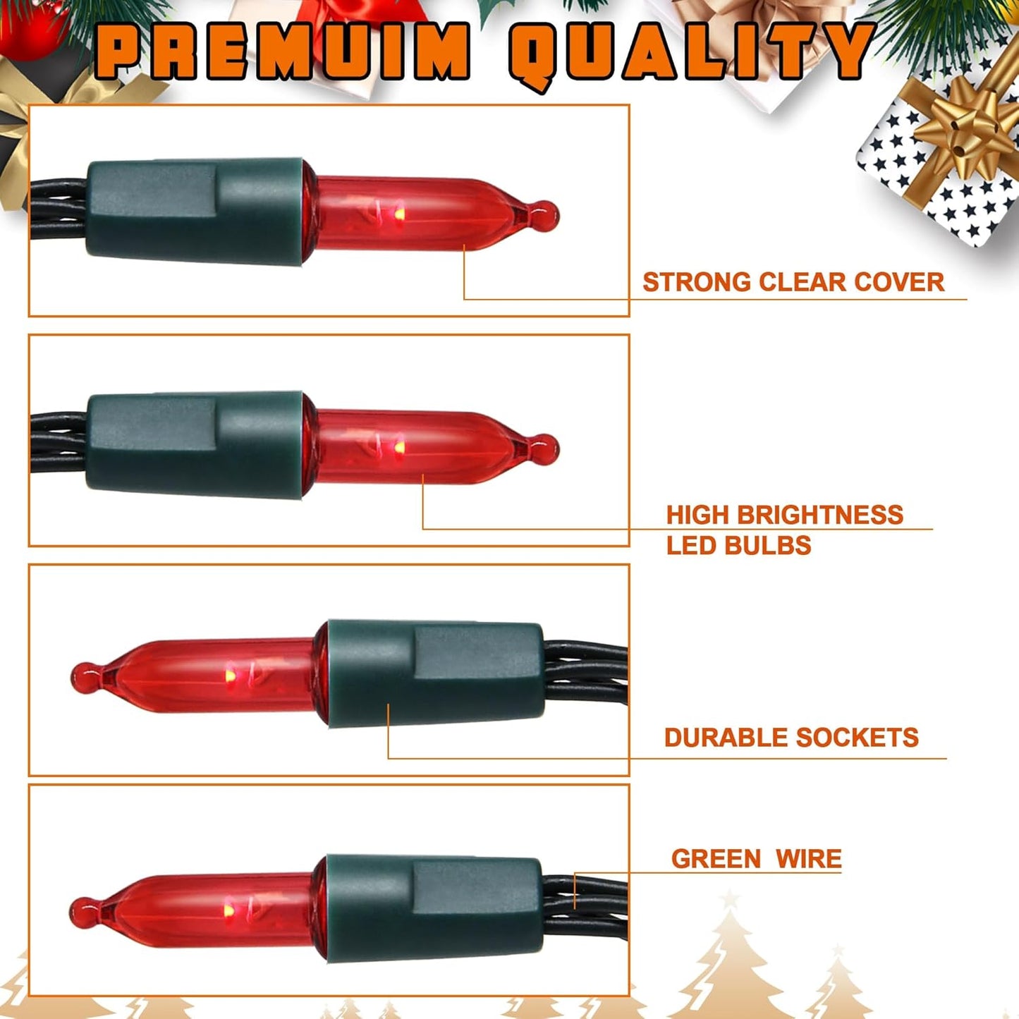 Joliyoou 4 Packs Total 200 LEDs 64ft Multicolored Christmas String Lights, Battery Operated Christmas Mini String Lights with 8 Lighting Modes, Indoor Outdoor LED Xmas Fairy String Lights with Timer