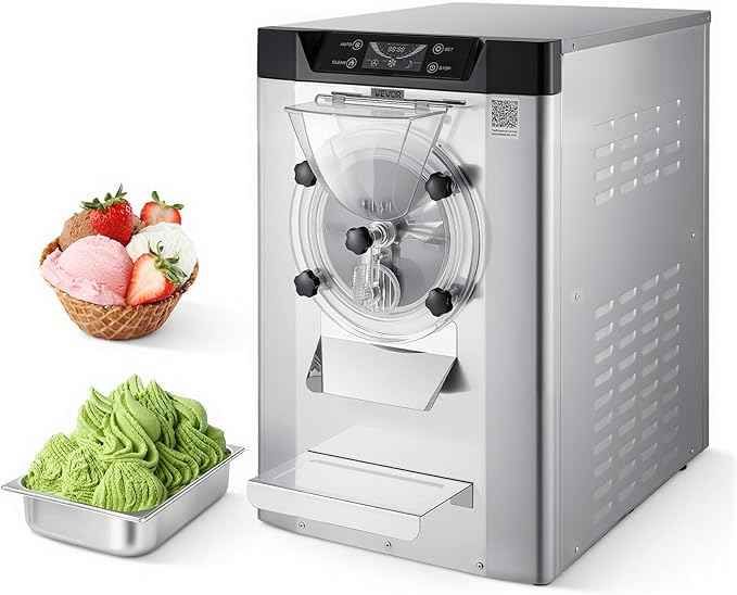 VEVOR Commercial Hard Ice Cream Machine, 2000W 3.17-5.28 Gal/Hour, Countertop Gelato Hard Serve Ice Cream Maker with 6L 304 Stainless Steel Cylinder, Auto Clean LED Panel for Snack Bar Restaurants