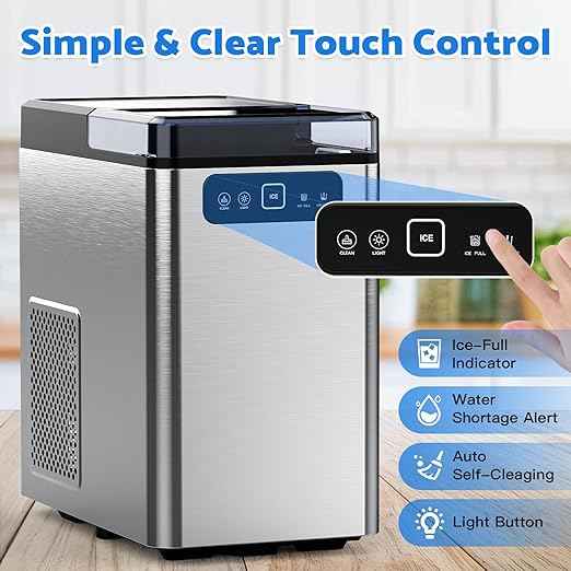 Nugget Ice Maker Countertop,Pellet Ice Machine Chewable Ice 40Lbs/Day,Ready in 5 Mins, Self-Cleaning,Compact Crushed Ice Maker with Scoop for Home/Kitchen/Office, Stainless Steel