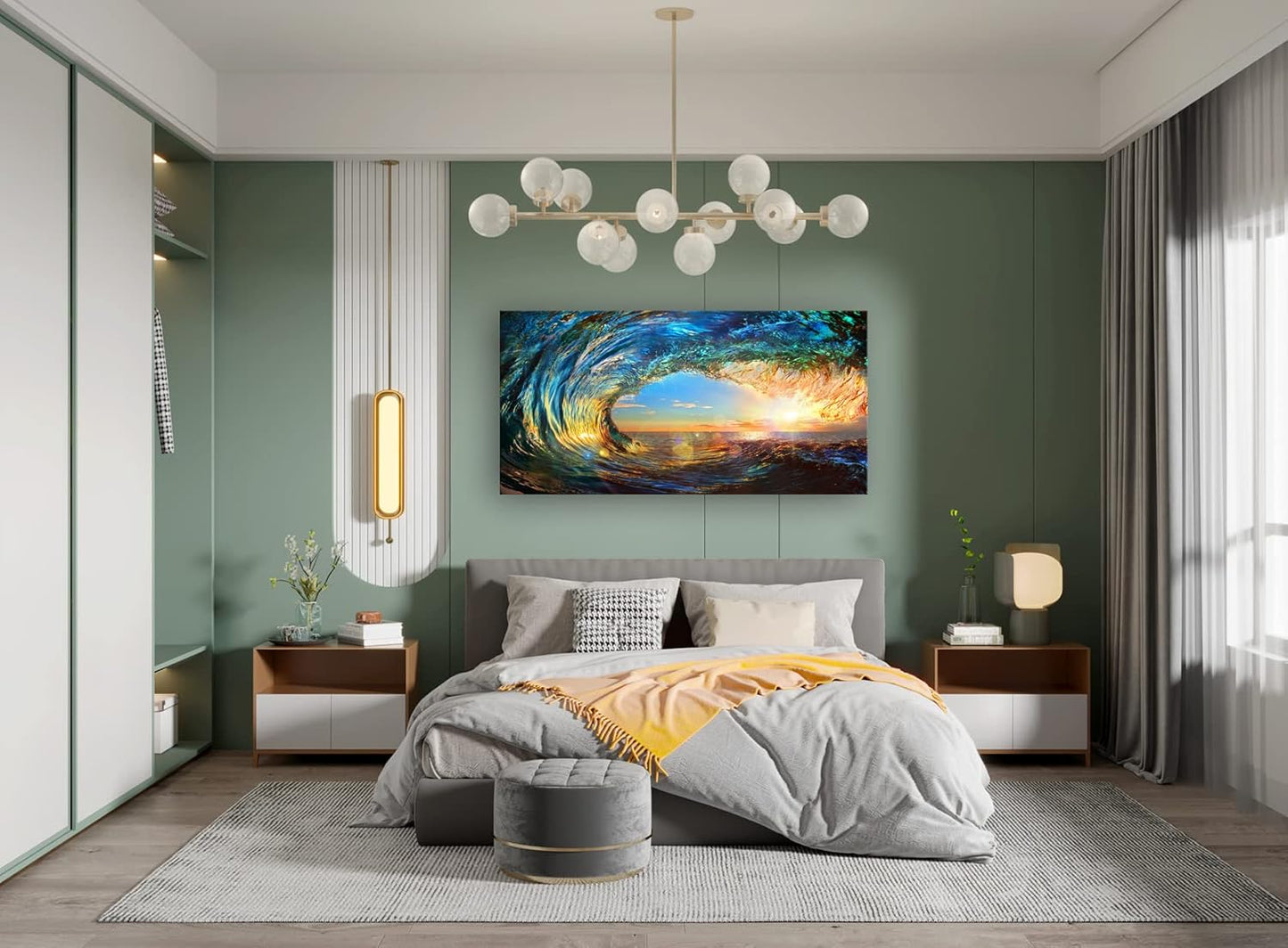 Cao Gen Decor Art S06762 Giant Wave Water Wall Art Canvas Prints 1 Panels Ocean Waves Pictures Paintings Sunset Blue Seascape Framed for Living Room Bedroom Kicthen Office Artwork