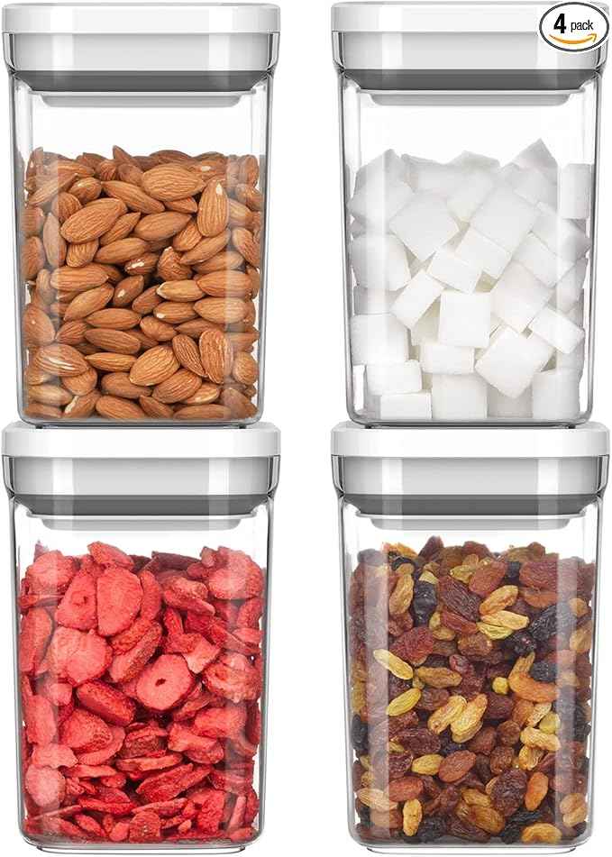 MR.SIGA 4 Pack Airtight Food Storage Container Set, BPA Free Kitchen Pantry Organization Canisters with One-handed Leak Proof Lids, 1L / 33.8oz, Medium, White