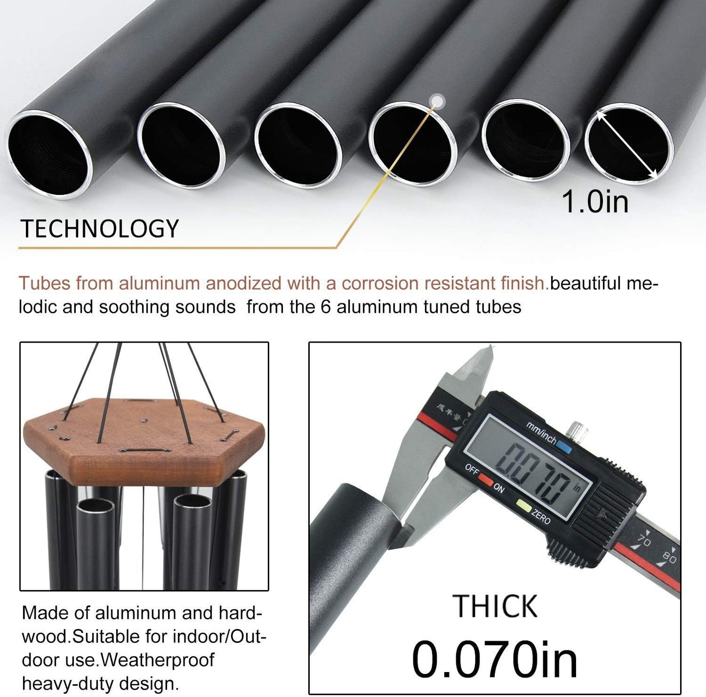 Wind Chimes Outdoor,36 Inch Memorial Wind Chimes Outdoor Large Deep Tone with 6 Heavy Metal Tubes Tuned.Wind Chimes for Loss Loved One, Memorial Gift.Garden Decor