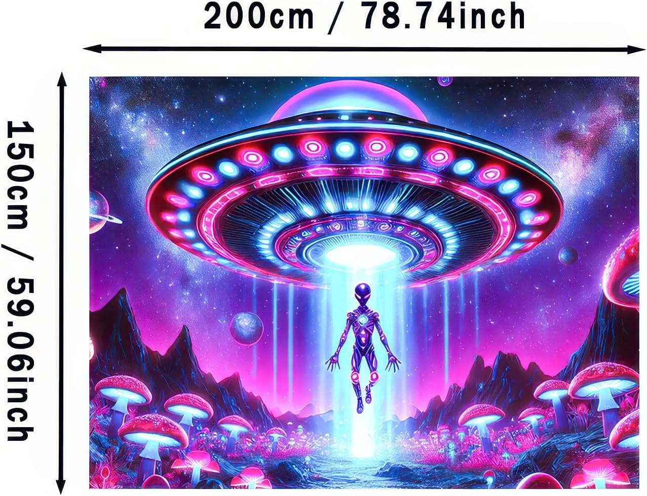 BlissYard Black Light Tapestry UFO Encounter Fluorescent Wall Hanging Tapestry 78x59 Inches Bedroom, Living Room, Themed Events