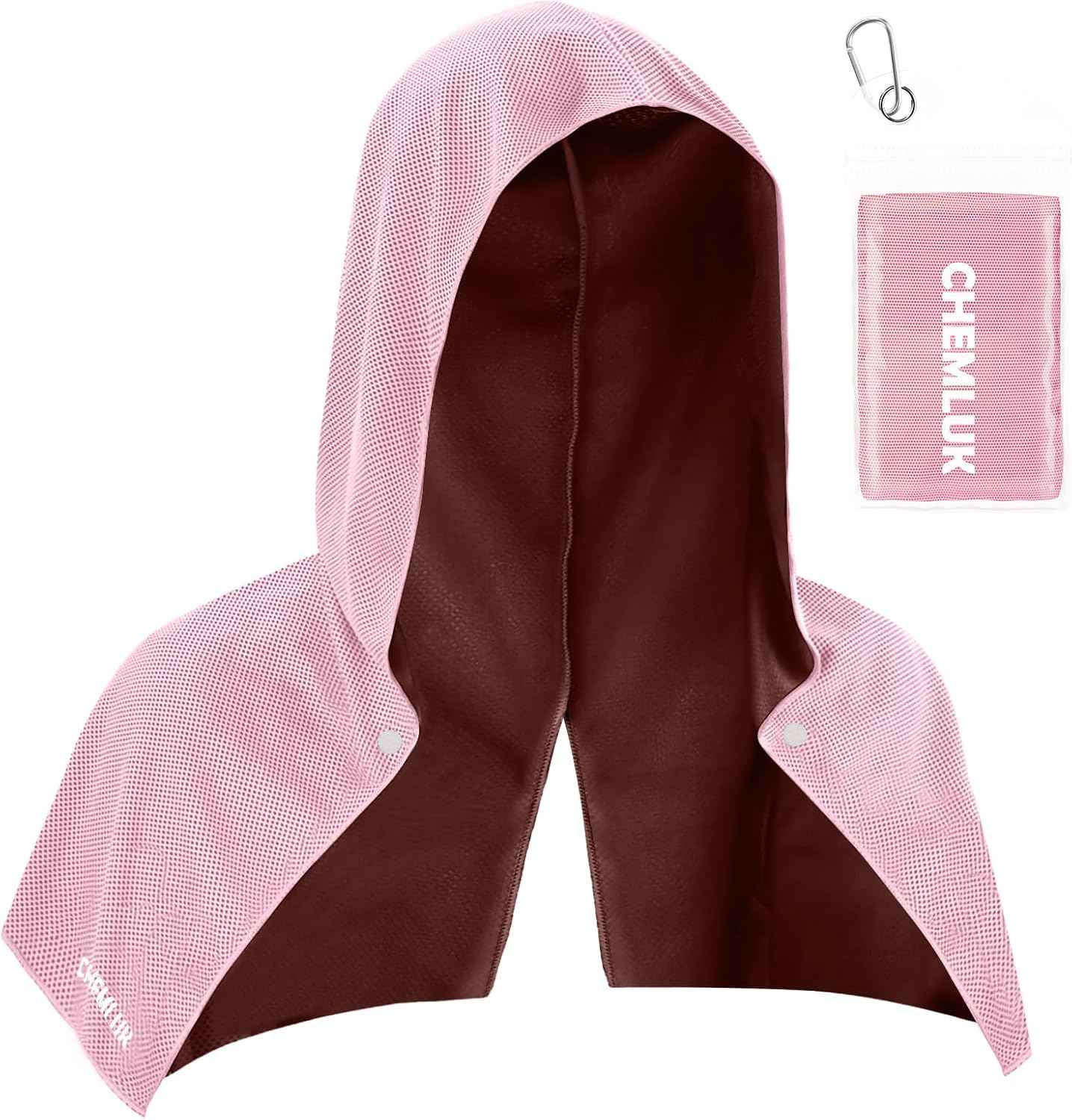 Cooling Hoodie Towel Women: Cooling Towels for Neck and Face, Instant Cool When Wet, UPF 50 Sun Protection, Cool Towel for Hot Weather, Great for Sports, Gym, Golf, Camping - Pink