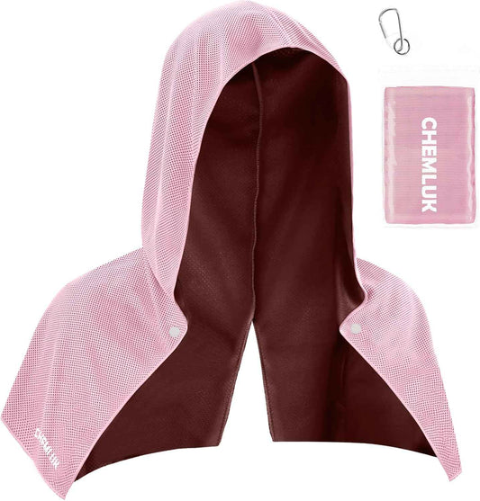 Cooling Hoodie Towel Women: Cooling Towels for Neck and Face, Instant Cool When Wet, UPF 50 Sun Protection, Cool Towel for Hot Weather, Great for Sports, Gym, Golf, Camping - Pink