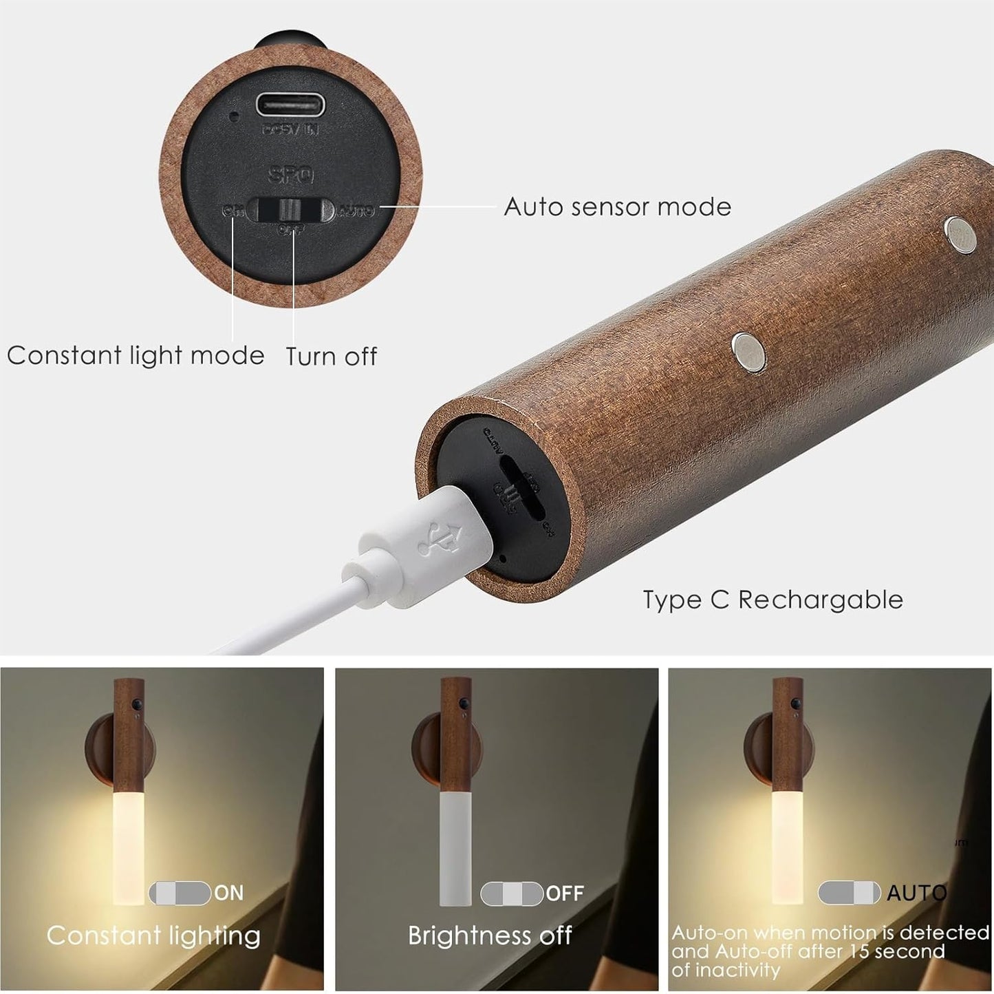 Montford Wall Sconces Set of Two Battery Operated, Motion Sensor Night Light Magnetic Wall Light Rechargeable, Peel and Stick Lights for Hallway