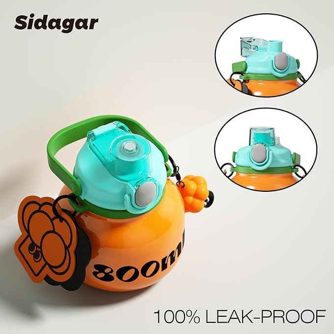 27 oz Aesthetic Water Bottle with Straw and Carry Handle, Chunky Wide Mouth Vacuum Insulated Stainless Steel Flask Taza Easy Carry, Trendy Portable Tumbler for School, Gym, Travel, Orange