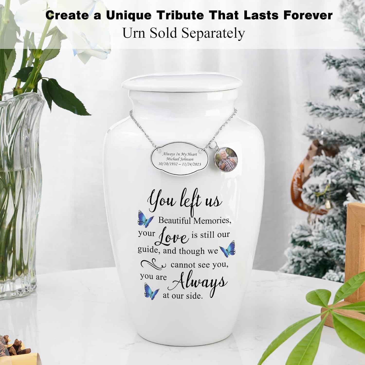 Abooxiu Engraved Custom Name Plate for Cremation Urns for Human Ashes Urn Plaques Personalized Engraved Urn Pendant for Keepsake Urns, Hanging Name Tag in Stainless Steels with Chain or Satin Ribbon