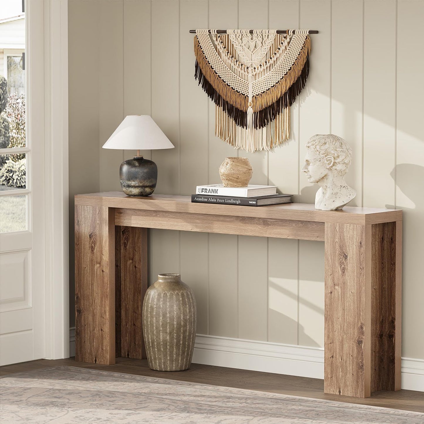 70.9 Inch Extra Long Console Table, Farmhouse Entryway Table with Thickened Base, Wood Sofa Table Behind Couch Table, Narrow Entryway Accent Table for Living Room, Hallway, Entrance, Foyer, Brown