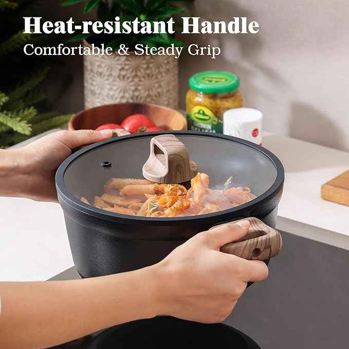 SENSARTE 20Pcs Nonstick Pots and Pans Set, Black Titanium Non Stick Cookware Set, Healthy Kitchen Cooking Set, Induction Compatible, Dishwasher Safe, PFOA/PFOS Free