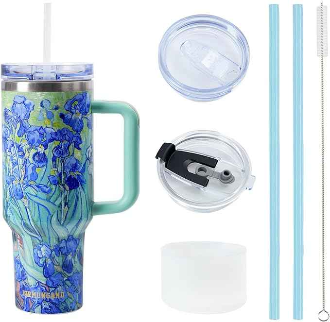 Jormungand 40 oz Tumbler with Handle and Straw, Vacuum Insulated Stainless Steel Cup & Water Bottle, Leakproof Lid, BPA-Free, Cup Holder Friendly for Travel, Keeps Drinks Hot & Cold Irises 2