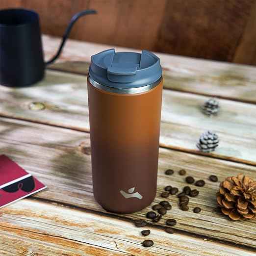 Konokyo Tumbler with Lid, 16 oz Travel Coffee Mug Double Wall Vacuum Stainless Steel Thermal Metal Cup Insulated Water Bottle,Caramel