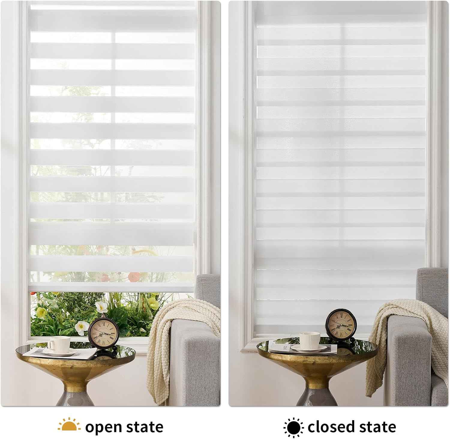 Zebra Roller Shades, Cordless Zebra Blinds for Window, Dual Layer Roller Window Blinds for Indoor, Light Control Light Filtering for Day and Night, 35''W X 72''H, White