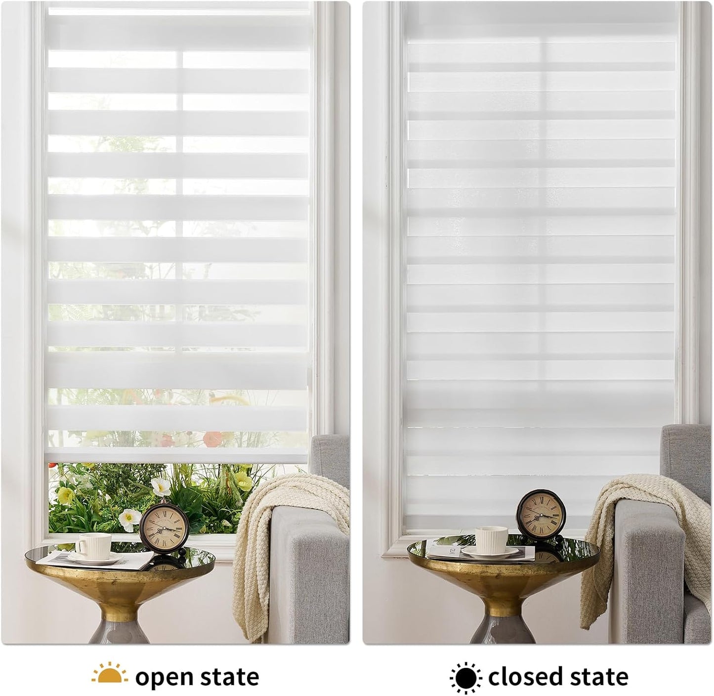 Zebra Roller Shades, Cordless Zebra Blinds for Window, Dual Layer Roller Window Blinds for Indoor, Light Control Light Filtering for Day and Night, 46''W X 64''H, White
