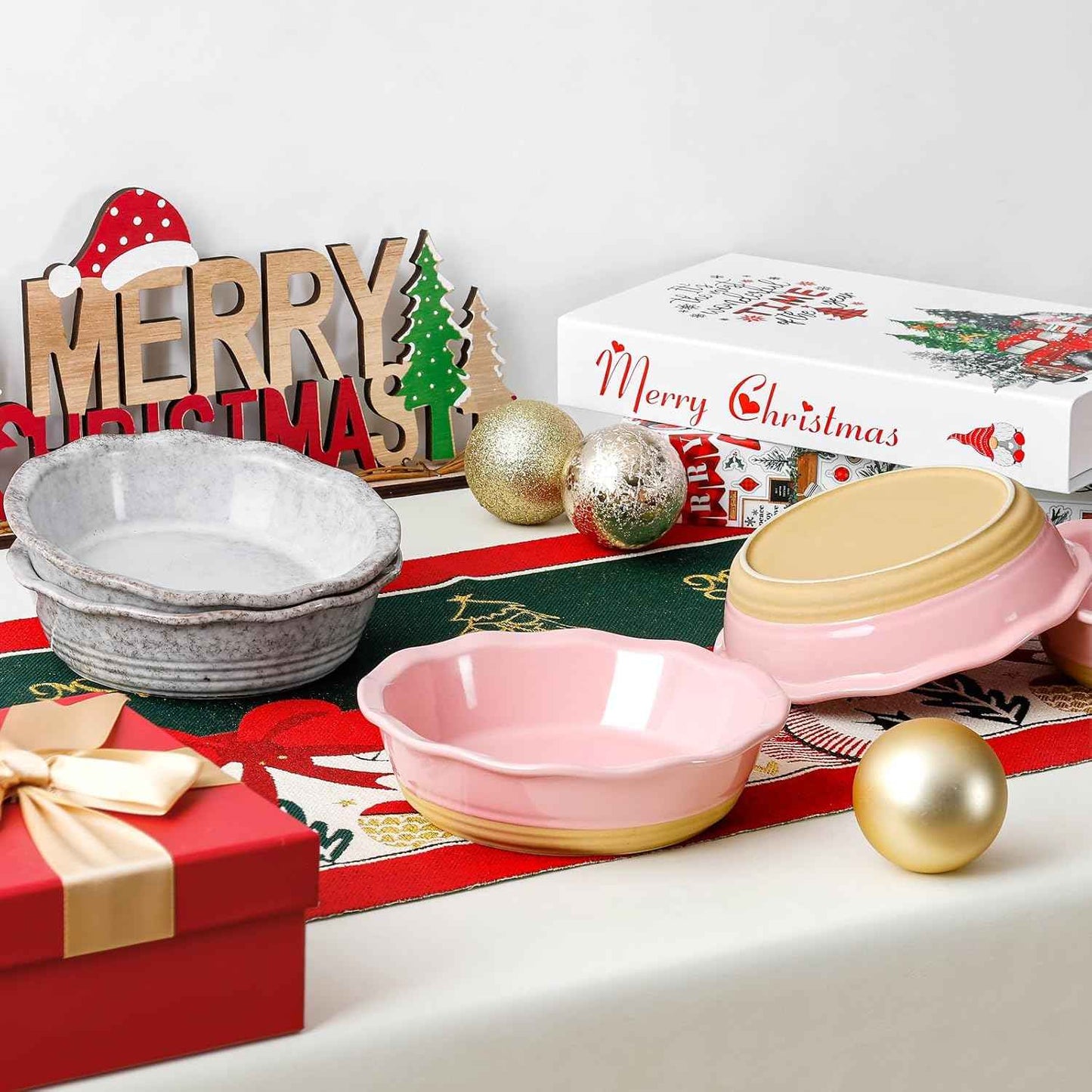 NUTRIUPS Small Pie Pans Set of 4, 6.5 Inch Ceramic Mini Pot Pie Baking Dishes, Oven Safe (6.5in, Pink, 4PCS)