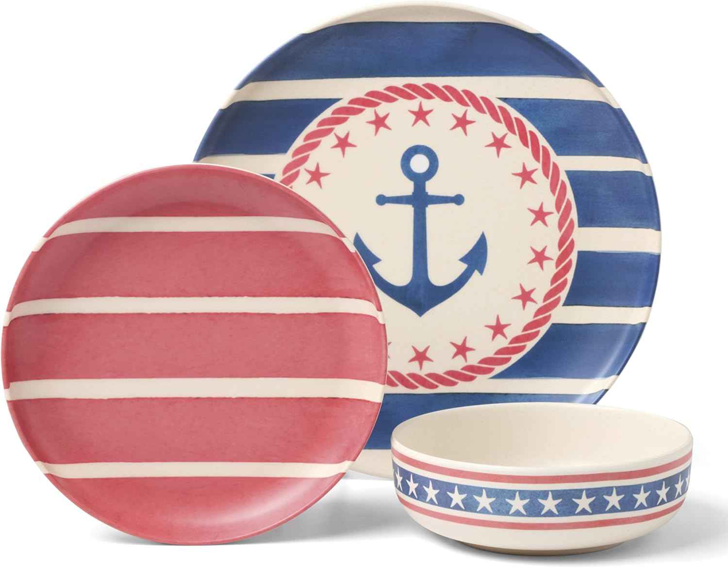 Oneida Dinnerware Sets, 24 Seven Melamine Aweigh We Go 18-Piece Dinnerware, Set for 6, Service For 6, Melamine Material, Dishwasher Safe, Plates And Bowls, Dinner Dishes, Kitchen (Assorted, 18 Piece)