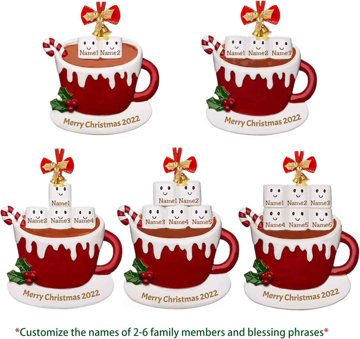 Personalized Christmas Ornament, Family Cup Custom Polyresin Ornament 2025 for Xmas Tree Decoration Holiday Family Decor