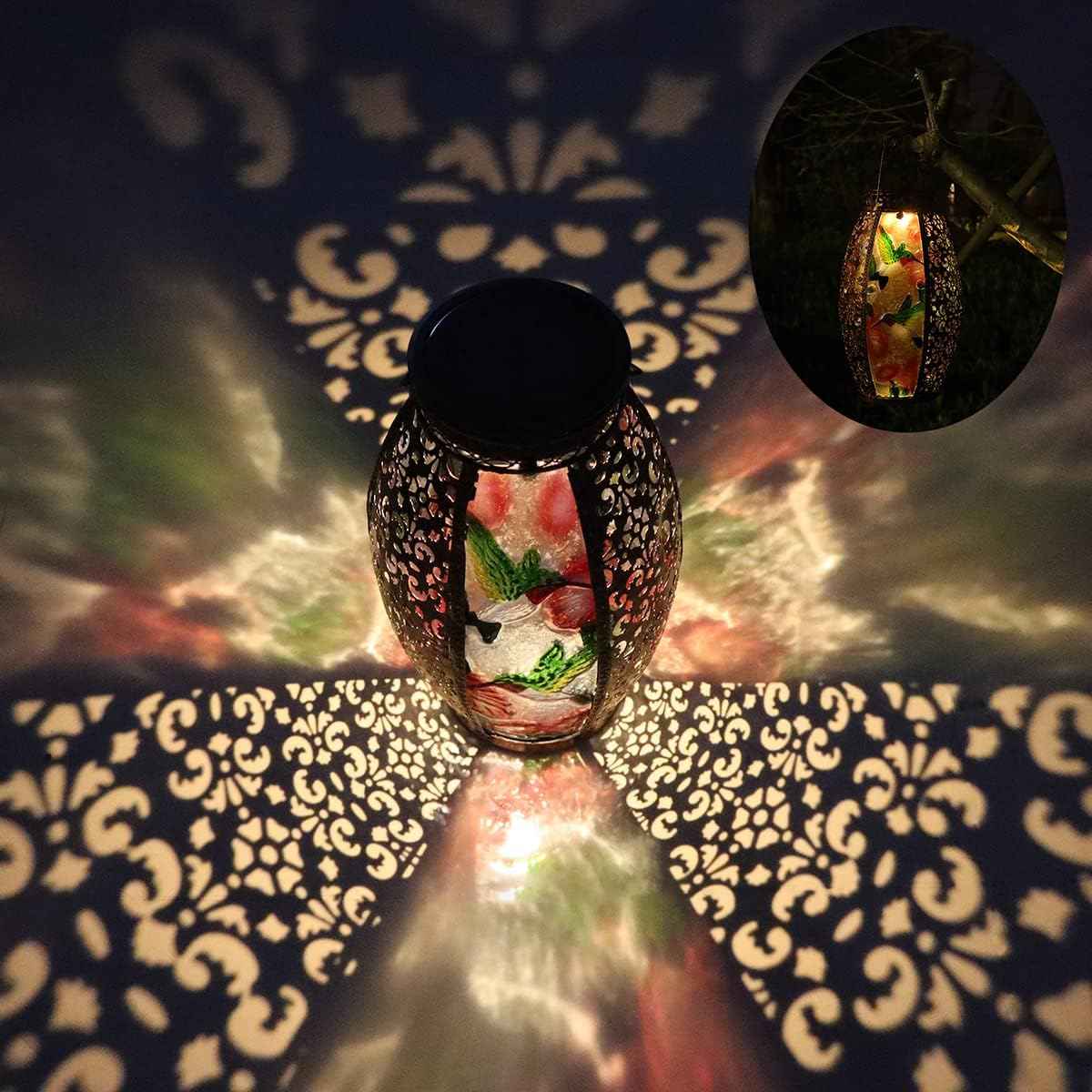 Mothers Day Gifts,Solar Lanterns Outdoor Light Waterproof Hummingbird Garden Glass Decor Light Gifts for Women Mom Grandma Hanging Solar Decoration Lights Metal Outside for Yard, Backyard, Patio