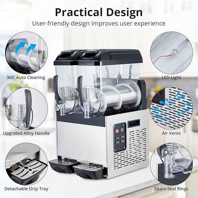 GarveeTech Black 12 L*2 700W Commercial Slushy Machine - Self-Cleaning Stainless Steel Frozen Drink Margarita Ice Cream Maker for Snow Melts, Cocktails - Ideal for Homes, Coffee Shops,and Restaurants