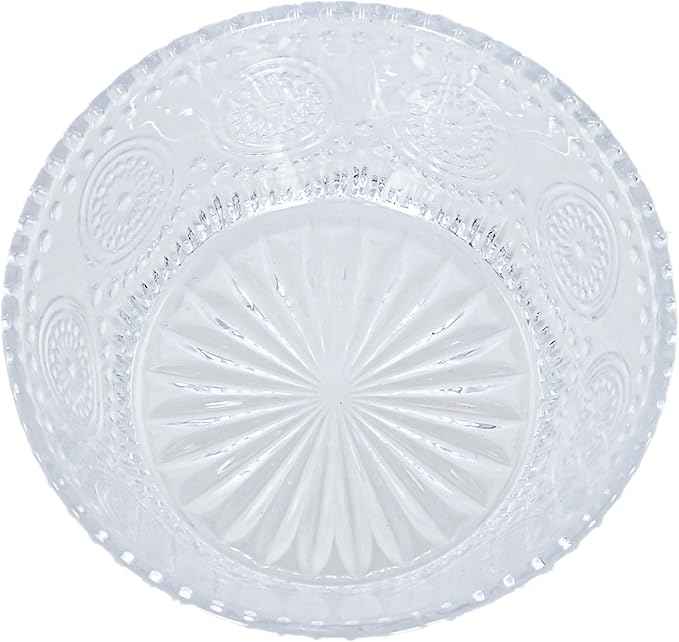 Boston International Vintage-Inspired Glass Serving Bowl with Embossed Floral Pattern for Salad Snacks Dinner, Large 7" x 2.75", Clear Codi
