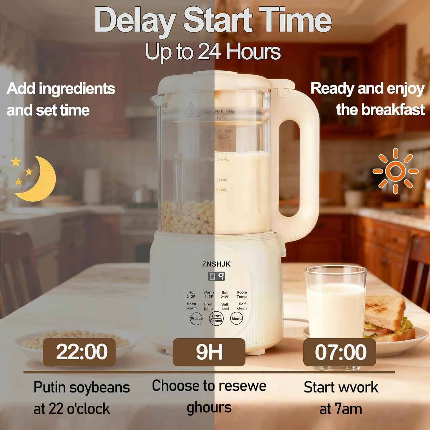 8-in-1 Nut Milk Maker, 40oz Automatic Soy, Almond & Oat Milk Machine for Homemade Plant-Based Drinks, with delay start, keep warm, boil water & self-cleaning functions