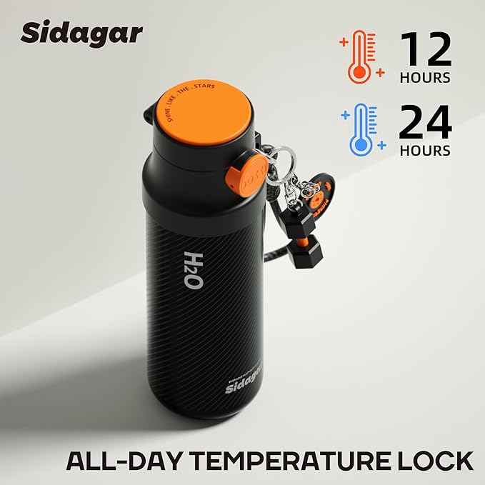 18 oz Insulated Water Bottle, Stainless Steel Travel Mug with Lid, Double Wall Vacuum Sports Water Bottle, BPA Free, Leak-Proof, Fits in Car Cup Holder, Great for Men Kid School, Black