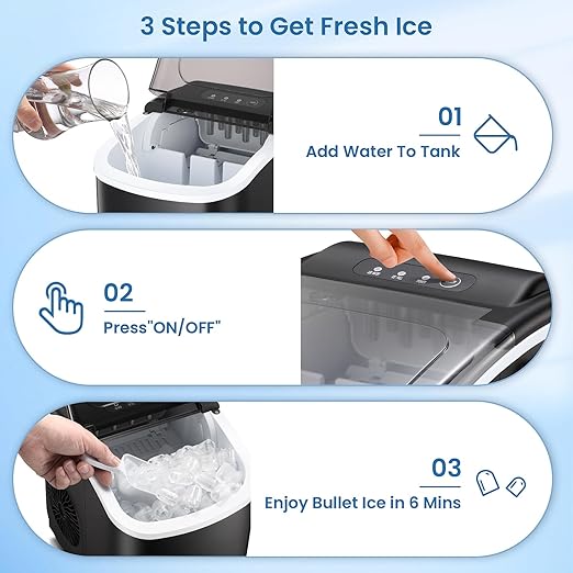 Antarctic Star Ice Makers Countertop with Auto-Cleaning, 9 Bullet Ice Cubes in 6 Mins, 26lbs/Day, Portable Ice Machine with Handle, Basket and Scoop for Home, Kitchen, Office, Party
